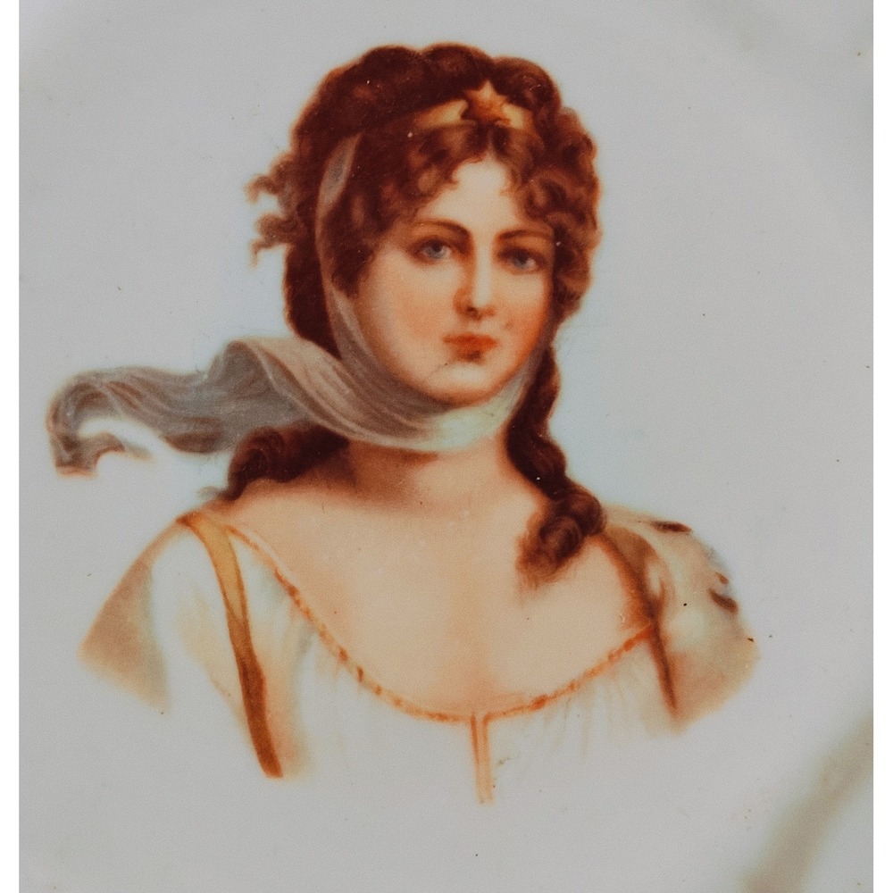 Antique German Porcelain Queen Louise Color Plate To Display With Bisque Dolls